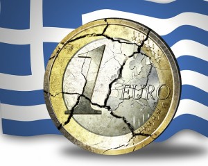 Cracked euro and Greek flag